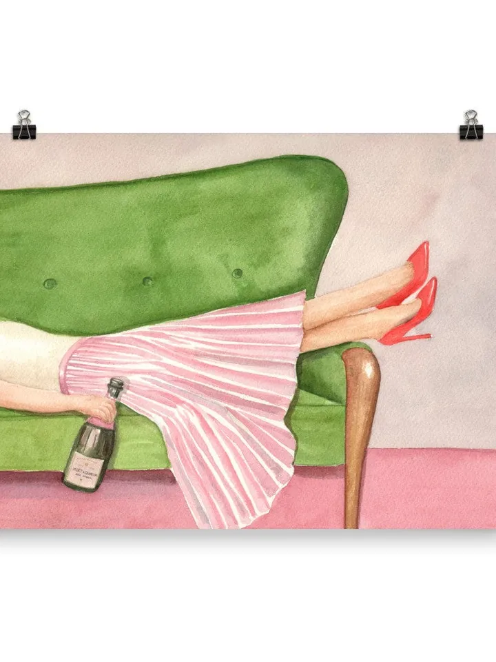 Women Drinking Champagne, Watercolor Painting, Home Bar Decor, Fashion Wall Art, Alcohol Poster, Champagne Lover Gift, Wine Poster Art