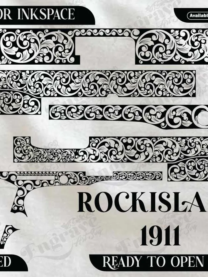 Rockisland 1911 Scroll Design,lasercut,laserengraving,fiberlaser,engravingfiles