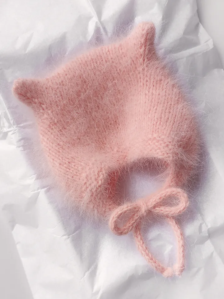 Newborn baby hat, newborn bonnet, angora kitty bonnet, vintage style bonnet