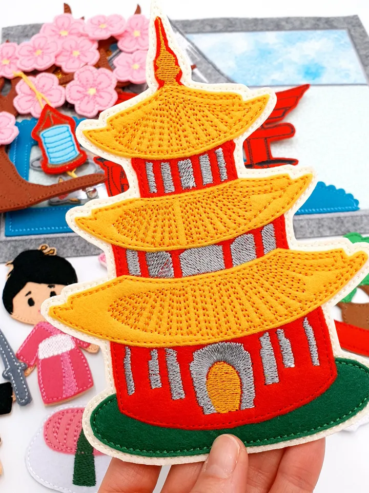Japan Quiet Book Page & Finger Puppets ITH Embroidery Design, Mount Fuji Felt Play Set, Sakura, Educational Toy Download