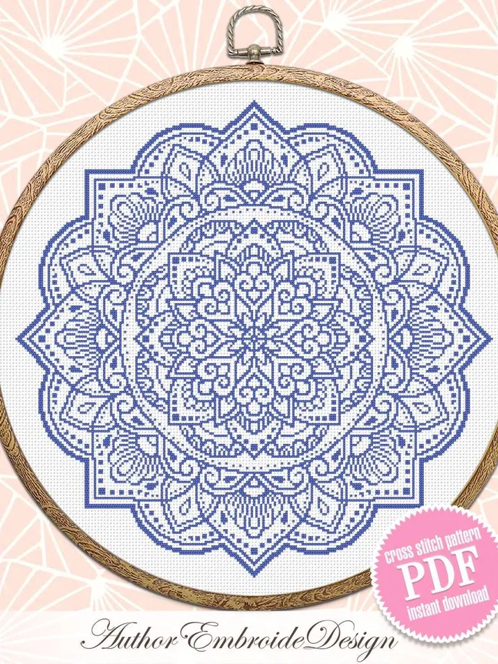 Mandala cross stitch pattern PDF download Mandala ornament cross stitch chart, Flower mandala pattern digital PDF, Mandala embroidery #M270