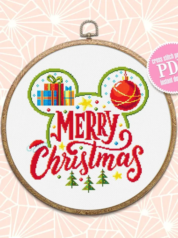 Christmas cross stitch pattern download PDF Christmas mouse ears pattern digital PDF Winter holiday xstitch chart DIY Christmas decor #N27