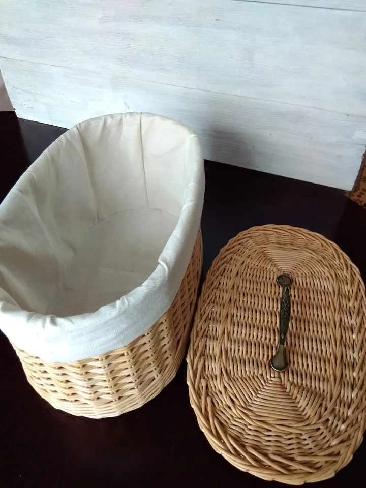 Basket with Lid Bread Basket Bread Storage Box with Linen Bag Wicker Basket Wicker Box Kitchen Organization Box with Lid