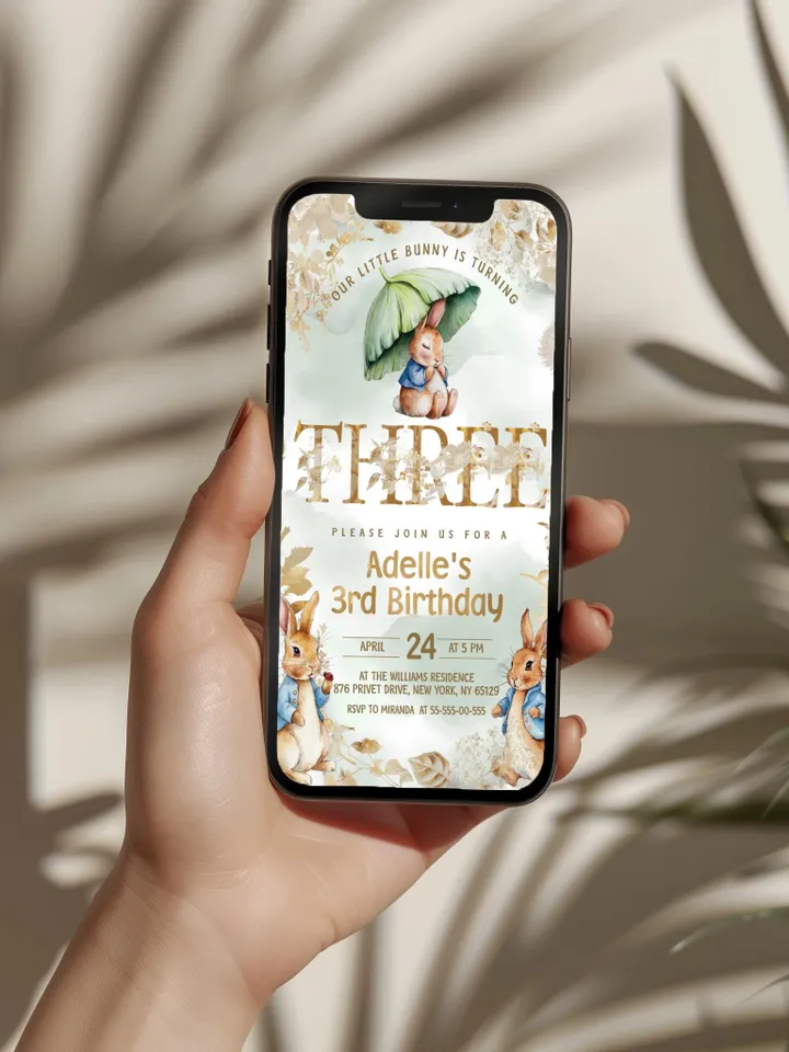 Editable and Printable Digital Invitation template 1st Baby Birthday party in Peter Rabbit style instant download and unlimited access pr888