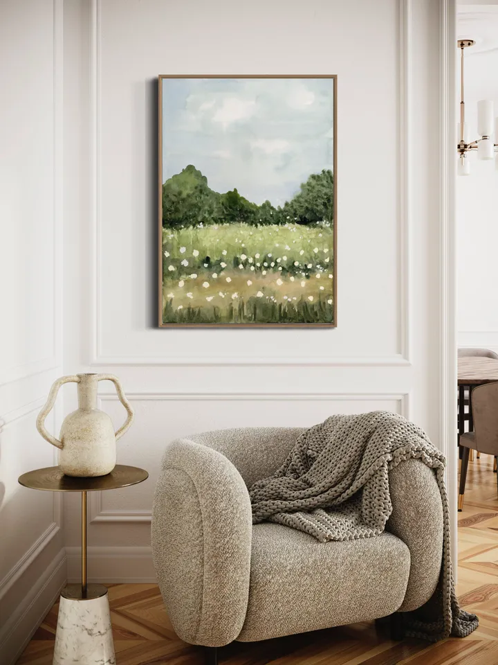 Wildflowers Landscape, Watercolor Painting Print, Meadow Wall Art, French Country Print, Field Painting, Rustic Home Decor,Flowers Landscape