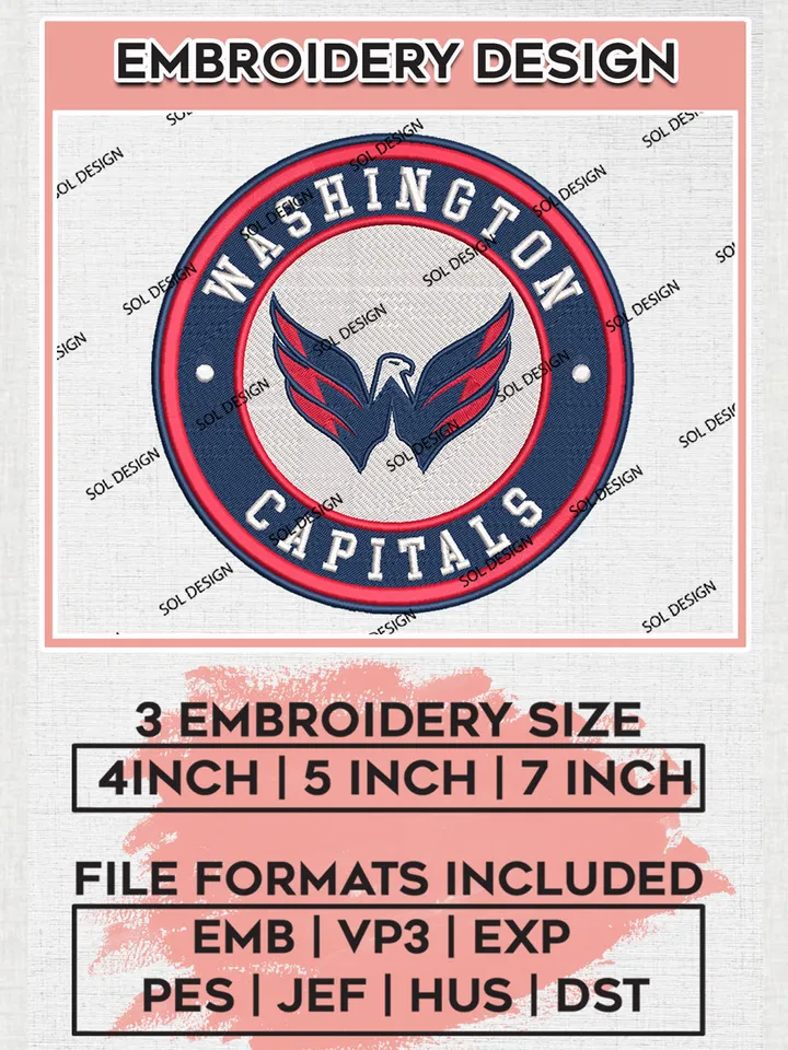 Washington Capitals Circle Logo Machine Embroidery Files, NHL Washington Capitals Embroidery Designs, NHL Capitals Logo, NHL Embroidery Designs, Digital Download