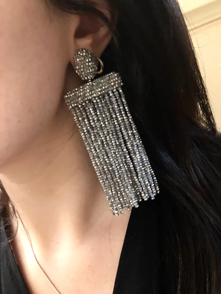 Long Waterfall Beaded Earrings clip-on