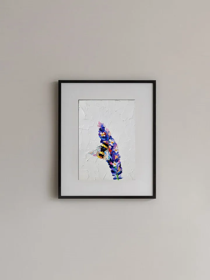 Bumble Bee Painting Lavender Flower Painting Bee Original Art Impasto Oil Painting 5x7 Honey Bee Artwork Floral Wall Art Small Painting by ArtFromVictoria