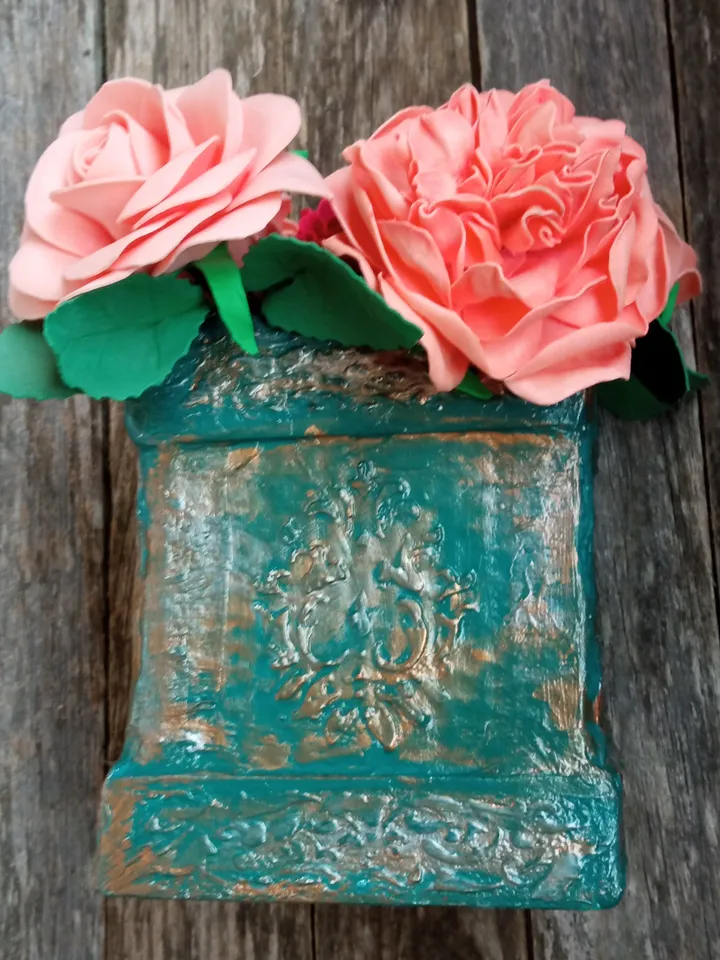 Compositions of artificial roses in a box in vintage style/handmade peach, red roses/gift for her/home decor/grandma