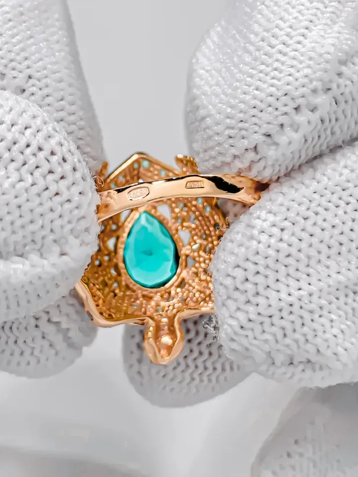Ring Silver gold plated 925 assay value with paraiba