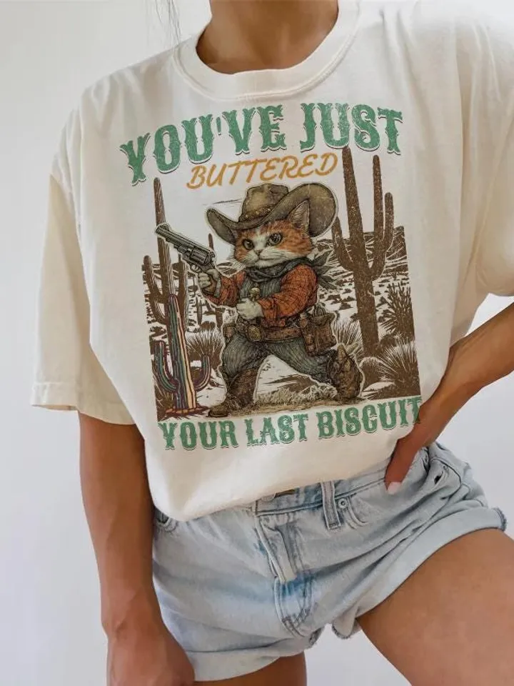 Funny Western design Png - Retro cowboy graphic for sublimation and DTG printing - Funny cat t-shirt design - Country saying Png