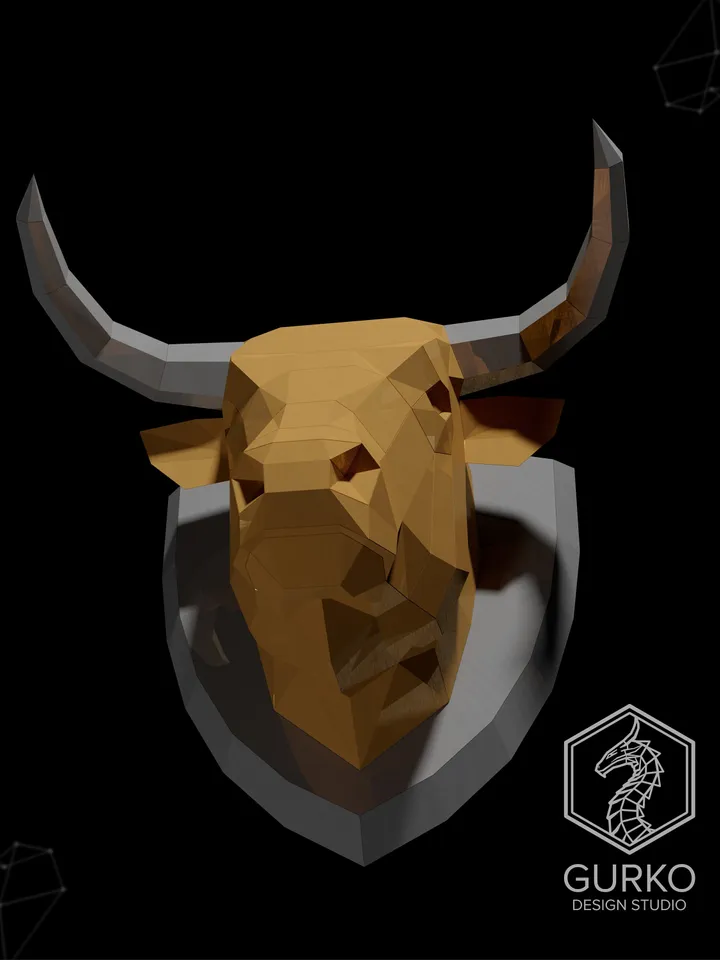 Bull Head Papercraft, Digital Template, PDF Download, Gurko, Trophy, 3D Low Poly, Pepakura, DIY Origami, Paper Decor, DIY Gift