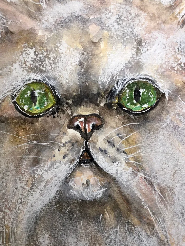 White persian cat original watercolor painting,cat lovers gift,animals watercolor painting.fluffy cat wall art,white cat art,special gift.