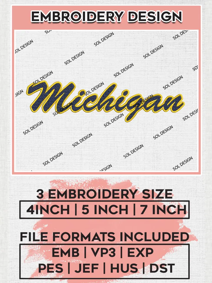 Michigan Wolverines Football Team Word Logo Embroidery Design Files, NCAA Michigan Wolverines Machine Embroidery, NCAA Teams, 3 sizes, NCAA Machine embroidery designs, Digital Download