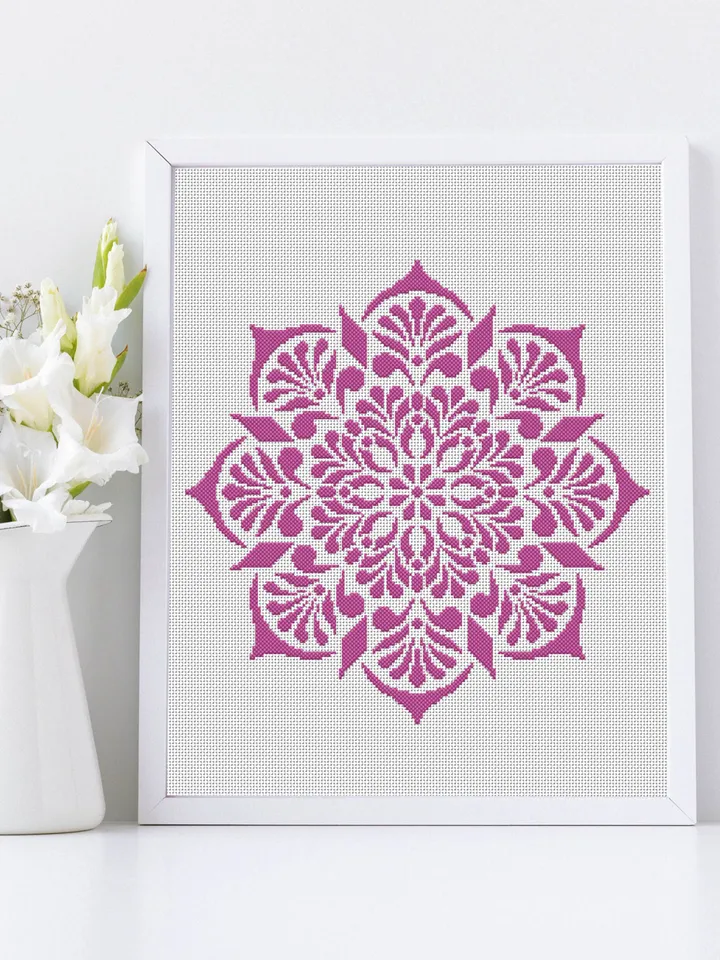 Flower mandala cross stitch pattern download PDF Easy mandala ornament digital PDF Monochrome cross stitch Geometric pattern embroidery #M36