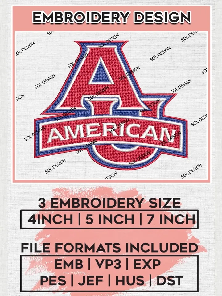 American University Eagles Logo Machine Embroidery Design, NCAA American University Eagles Embroidery Design Design files, NCAA Embroidery Designs, NCAA Machine Embroidery Designs, Digital Download