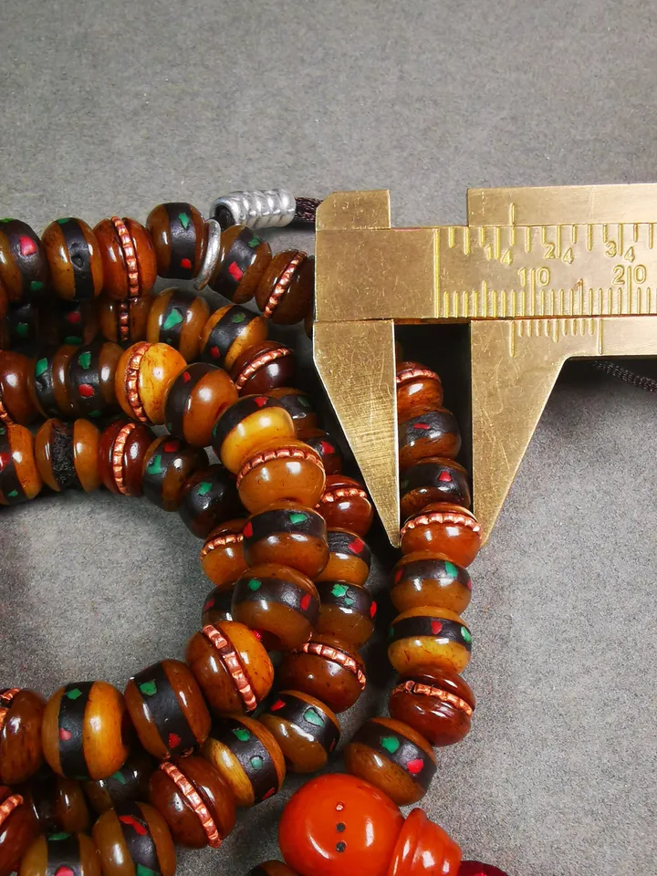 Gandhanra Handmade Antique Yak Bone Beads Mala,108 Prayer Beads Necklace with Bead Counters,for Meditation and Prayer