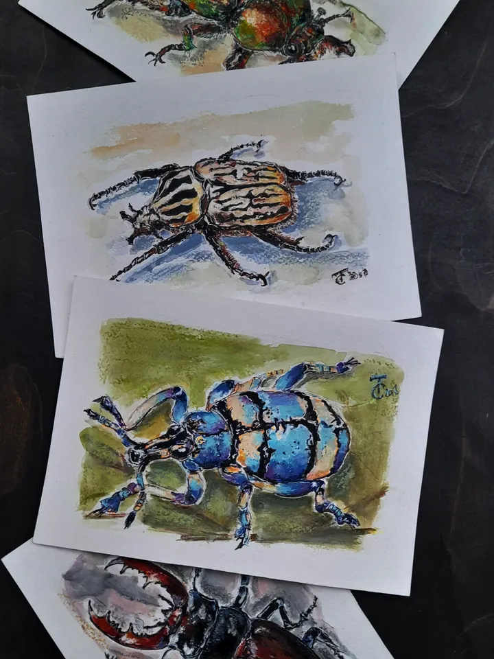 Watercolor paintings of Beatles. Set of 4 pcs. 21x15 cm (8.3х5,9 inches)