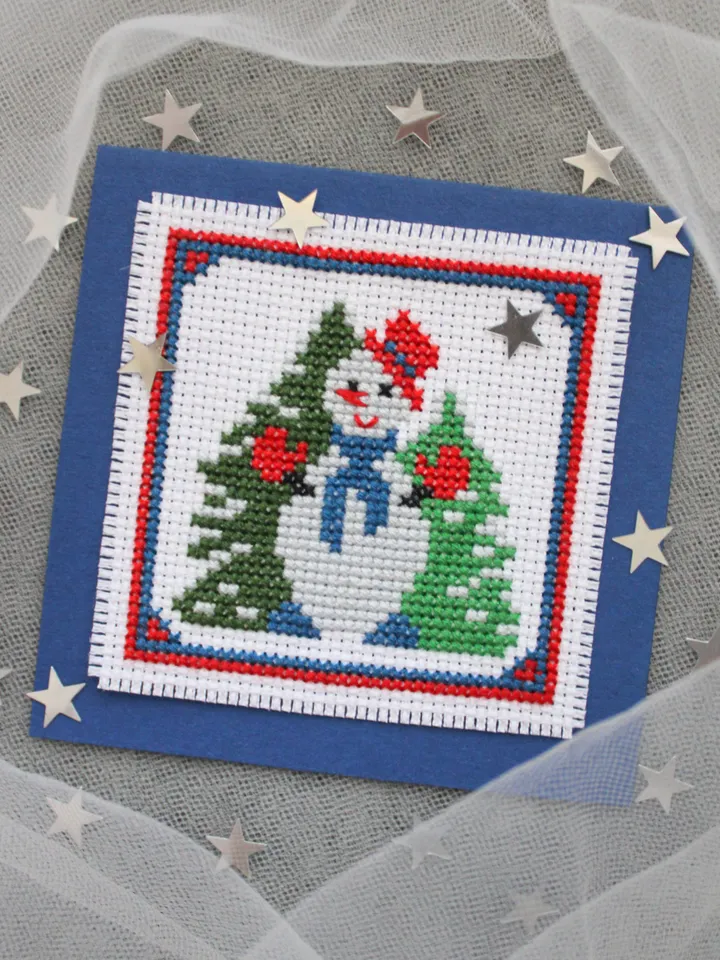 Cross stitch pattern Snowman, easy PDF chart for beginners, holiday card idea