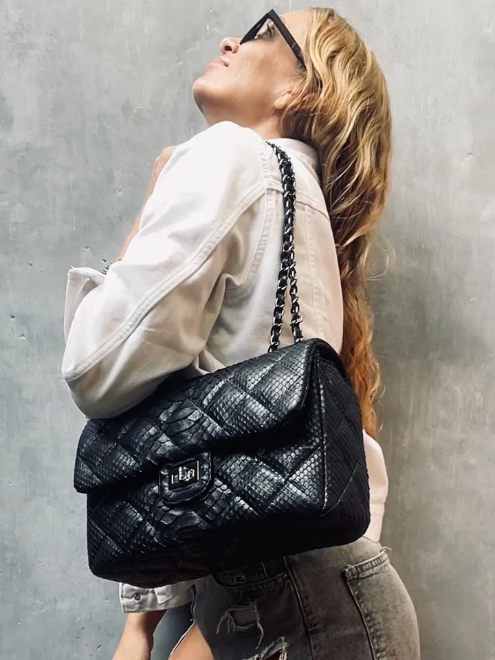 Genuine python skin classy stitched big crossbody  | designer women leather handbag | snakeprint bag | crossbody purse |  gift for her