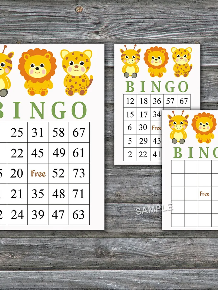 Safari animals bingo cards,Safari themed bingo game,Safari Printable bingo cards,60 Bingo Cards,INSTANT DOWNLOAD--358