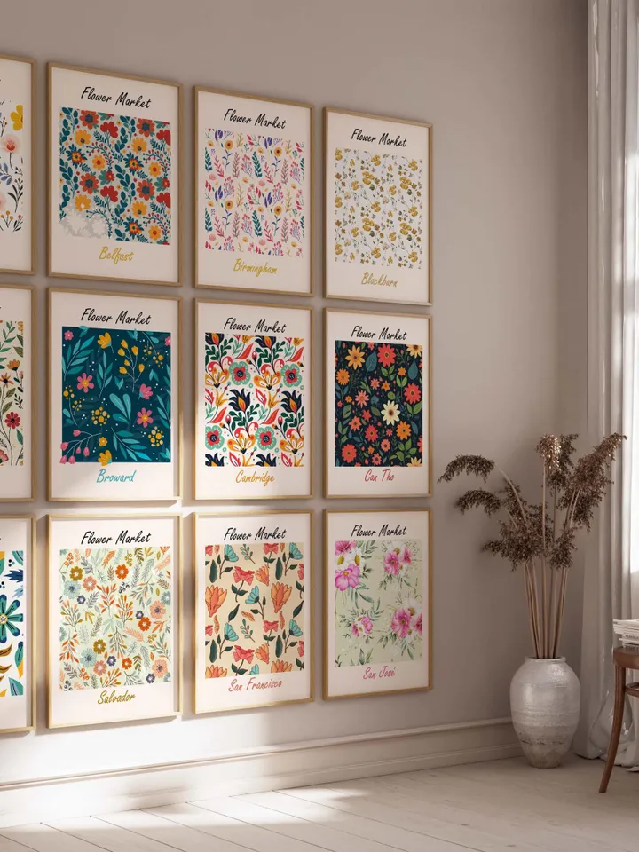 Flower Market Print Set of 3200 Flower Gallery Wall Set, Trendy Floral Posters Colorful Art Print Bundle, Botanical Art Set,Digital Download
