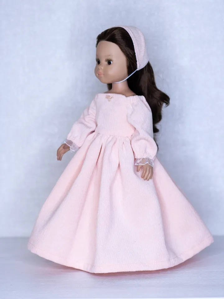 Dianna Effner Little Darling dress, Pink dress and hat for 13 inch doll in the style of "Juliet", waist 13 - 14,5 cm
