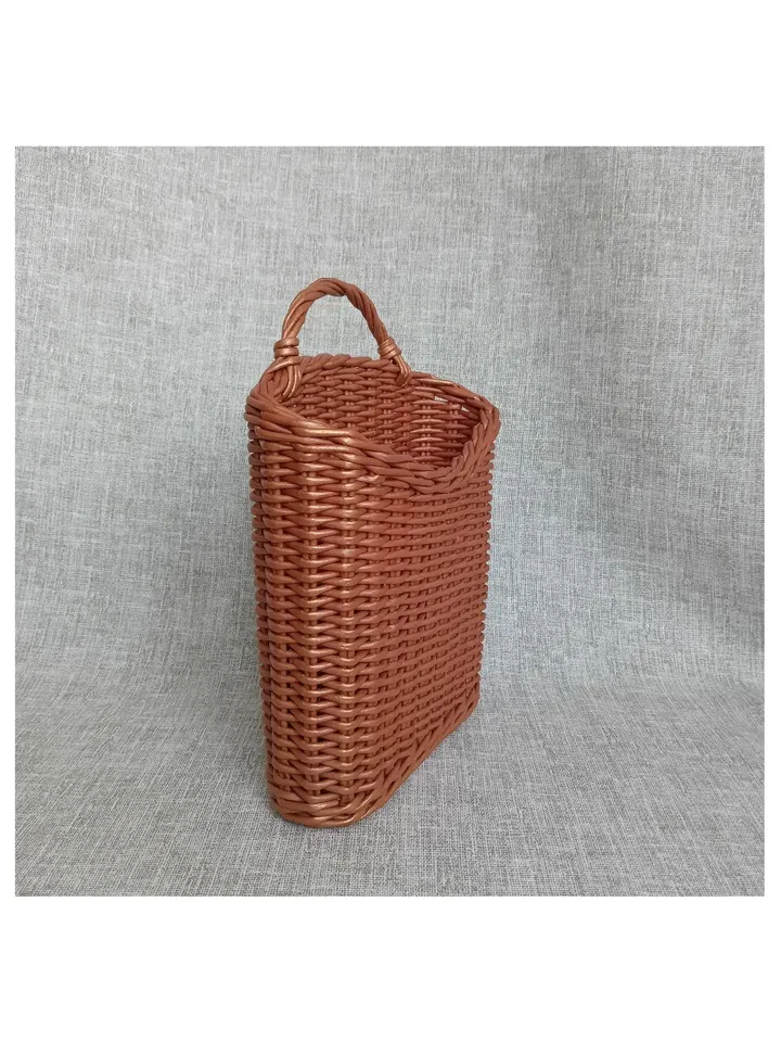 Hanging wicker basket Rustic home decor Floral brown basket Front door basket Hanging basket with handle Country door ba
