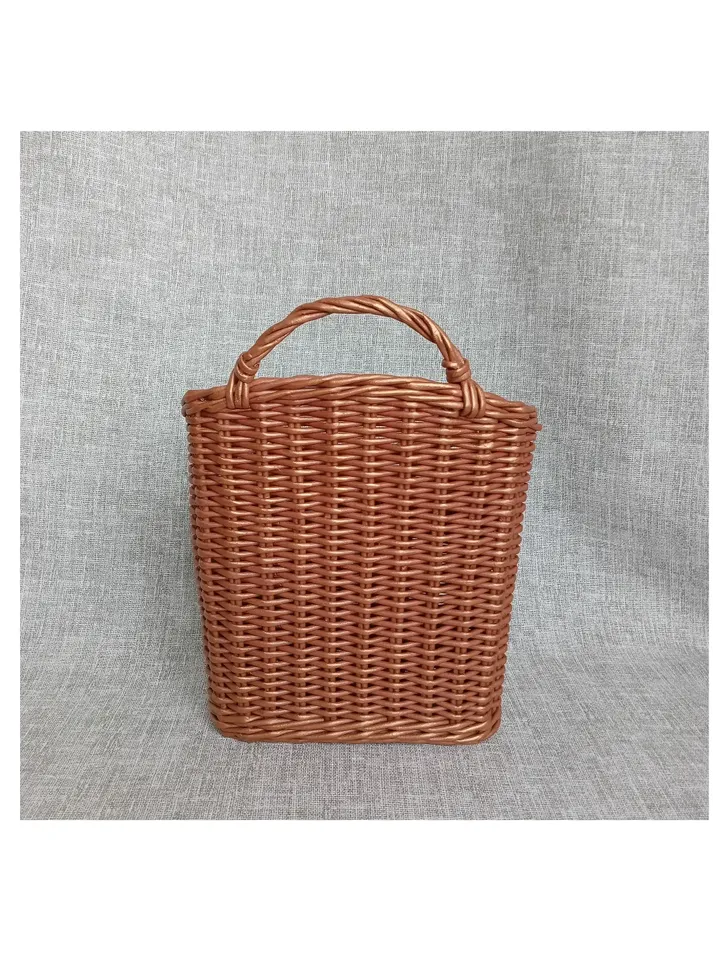 Hanging wicker basket Rustic home decor Floral brown basket Front door basket Hanging basket with handle Country door ba
