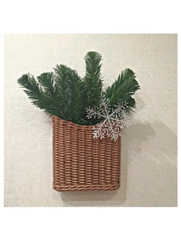 Hanging wicker basket Rustic home decor Floral brown basket Front door basket Hanging basket with handle Country door ba