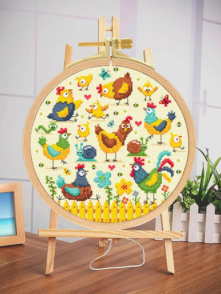Chicken cross stitch pattern PDF download Funny bird cross stitch chart, Chicken pattern digital PDF, Farmhouse rooster and hen sampler #K62