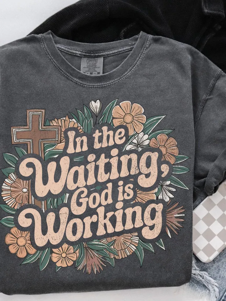 Boho Foral Christian PNG, Christian Sublimation Designs, Wildflower Png, Bible Verse Png, Instant DIGITAL In the Waiting, God is Working Png