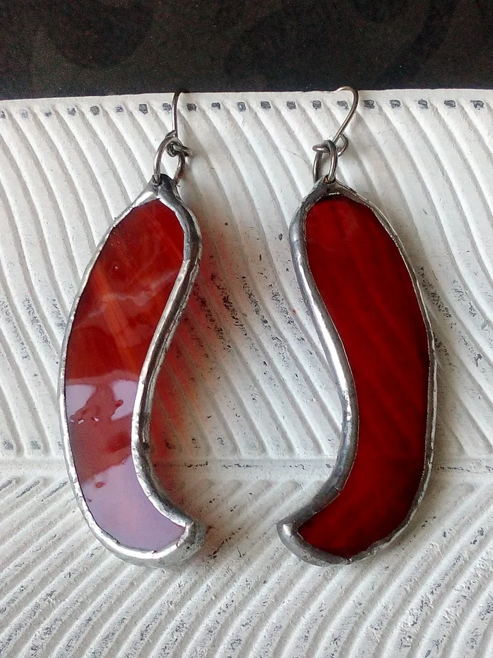 Red pepper earrings, simple stained glass, scarlet witch, kawaii earrings, Dangle earrings, glass earrings