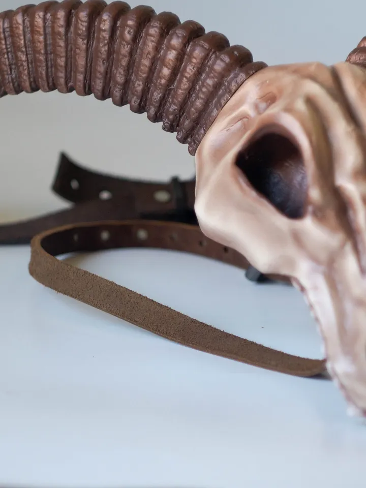 Ram Skull Belt with Horns, Leather Belt, Fantasy Armor, Cosplay Armor, Celtic Leather Armor, Viking Armor, Larp Armor