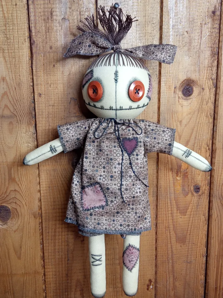 Handmade Doll With Button Eyes (Brown Dots)