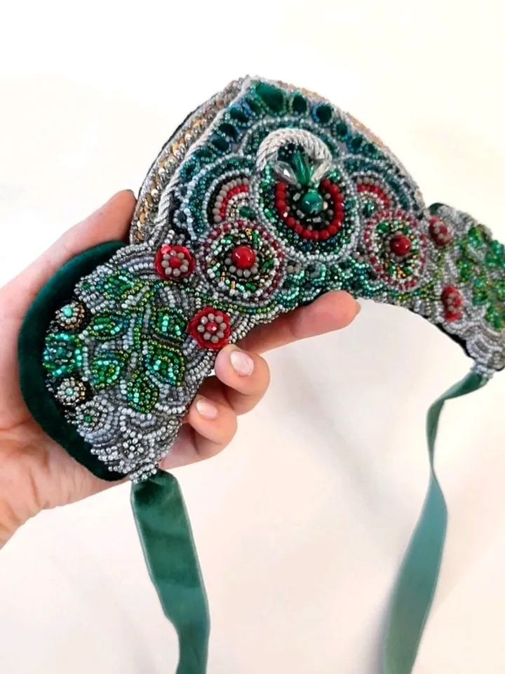 Crown Kokoshnik Boho Style AlaRuss Embroidered Headdress Bohemian Ethno Eclectic Style Royal Jewelry