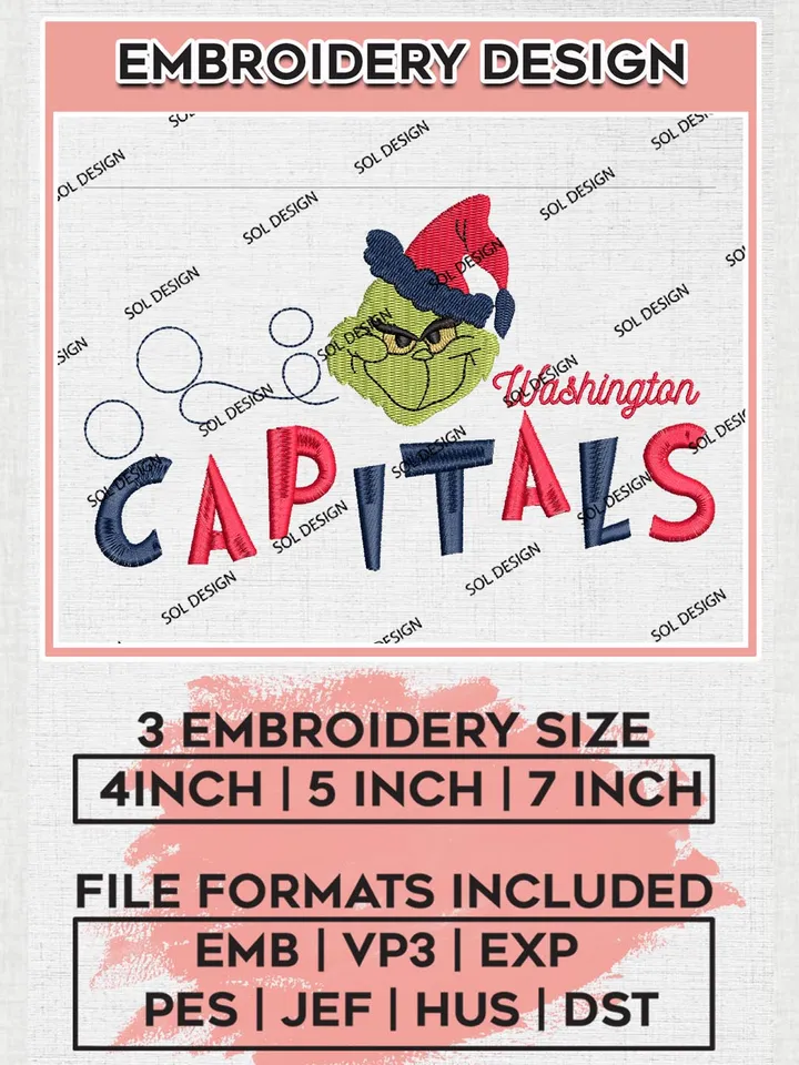 Grinch Washington Capitals Embroidery Designs, Grinch Christmas Embroidery Files, NHL Capitals Machine Embroidery Designs, NHL Washington Capitals Logo, NHL Christmas Machine Embroidery Design, Digital Download