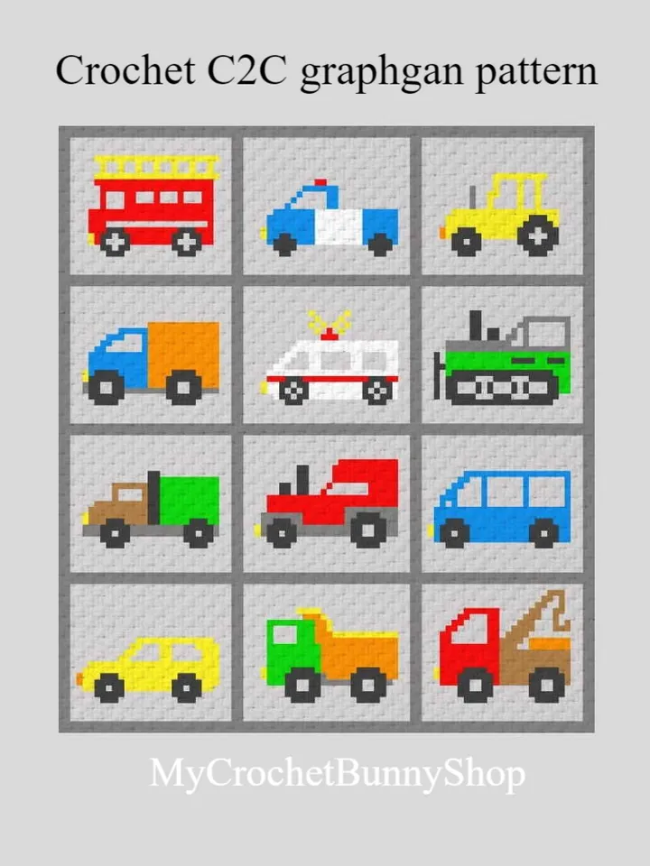 Crochet C2C Cars Collection graphgan blanket pattern PDF