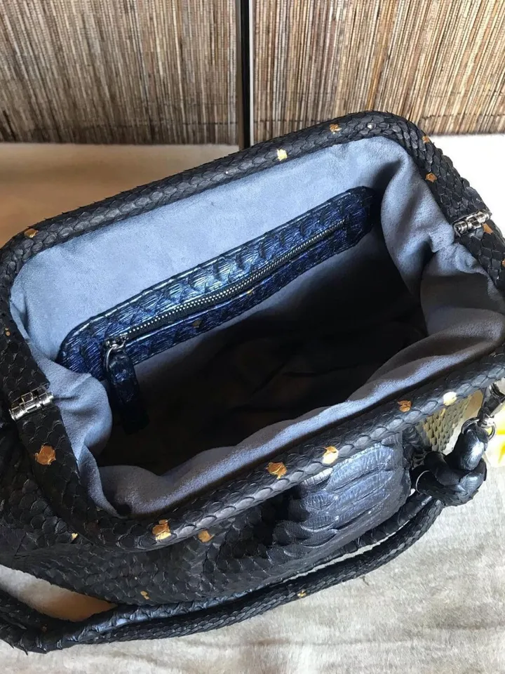 Genuine python skin black classy elegant bag / exotic leather bags / handmade designer purse