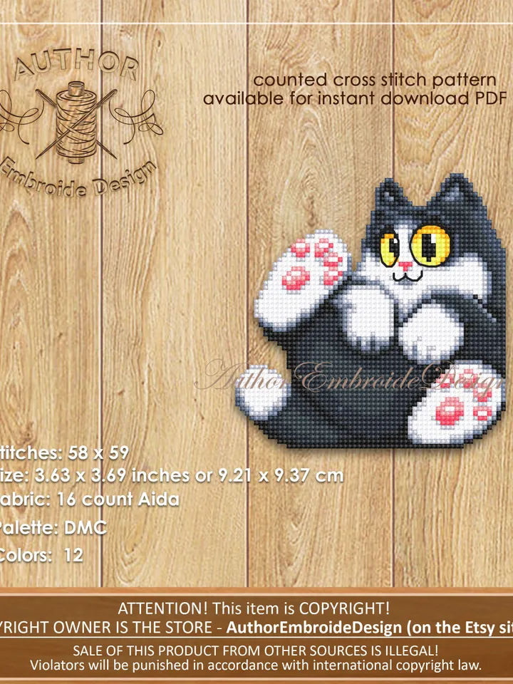 Black cat Corner bookmark cross stitch pattern download PDF Funny cat cross stitch chart, Cat bookmark digital pattern, Cat lover gift #B267