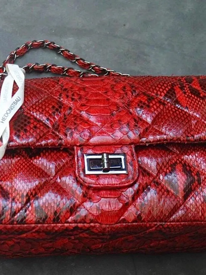 Genuine python skin classy stitched big crossbody | designer women leather handbag |red snakeprint bag | crossbody purse | gift for her