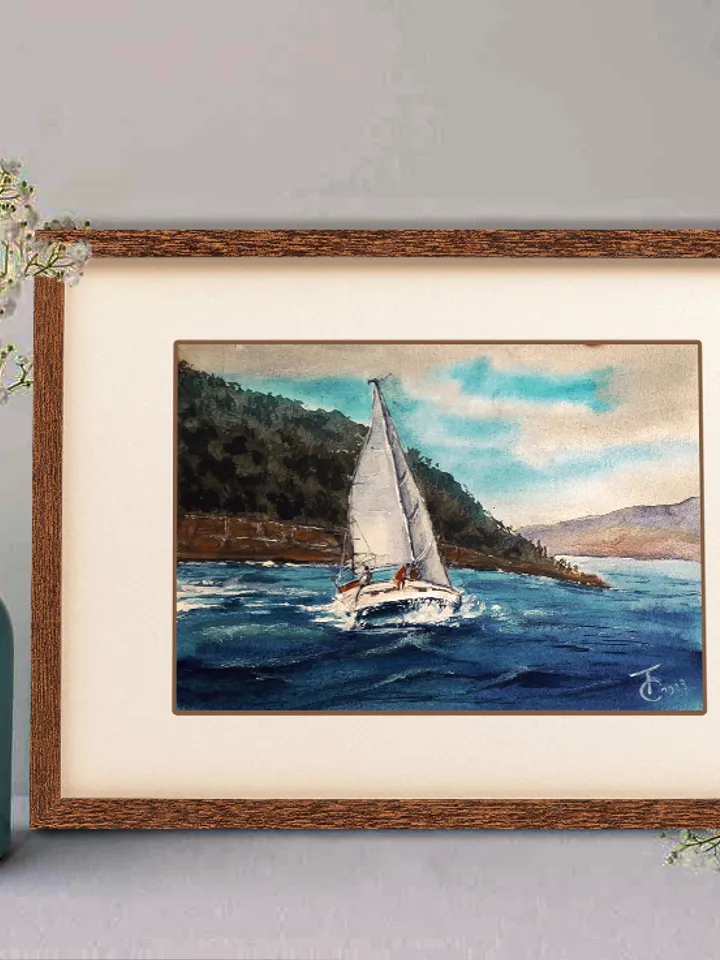 Sailboat. Sea voyages watercolor series