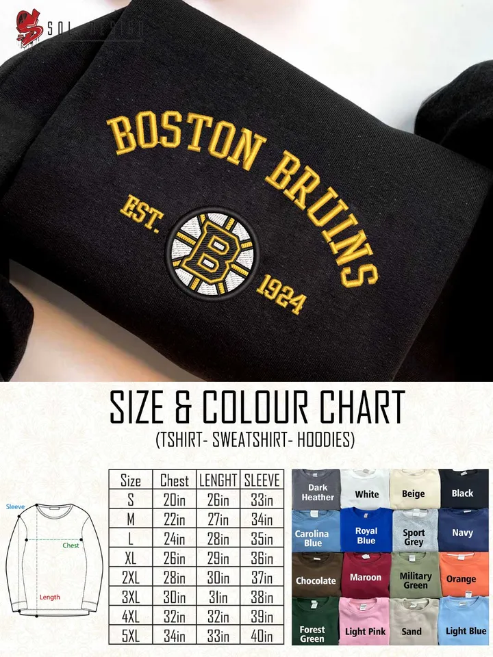 Boston Bruins Est 1924 Embroidered Sweatshirt, NHL Team Embroidered Sweater, NHL Boston Bruins Shirt, Hockey Team Embroidered Hoodie, Unisex Crewneck, NHL Hockey Team Fan Gift Tee