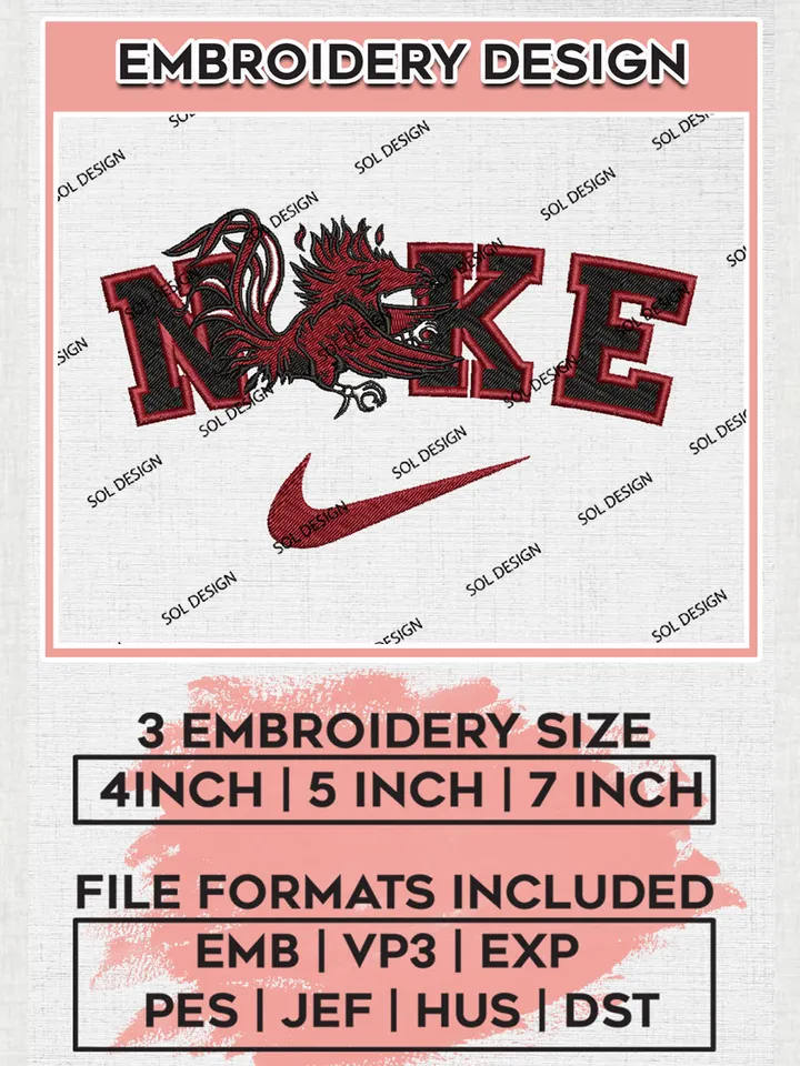 Nike South Carolina Gamecocks Machine Embroidery Design, NCAA South Carolina Gamecocks Embroidery Design Design files, NCAA Embroidery Designs, NCAA Machine Embroidery Designs, Digital Download