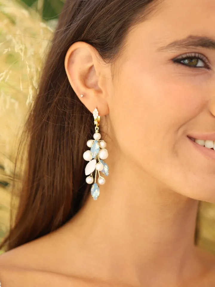 Light Blue Opal Bridal Earrings, Boho Wedding Earrings, Chandelier Stetement Wedding Earrings, Blue Statement Bridal Jewelry, Boho Jewellery