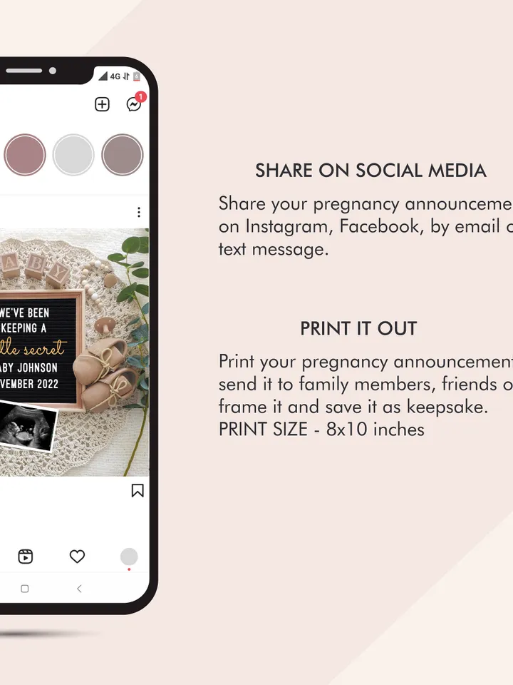 Baby Announcement Digital, Pregnancy Announcement Editable Template for Social Media