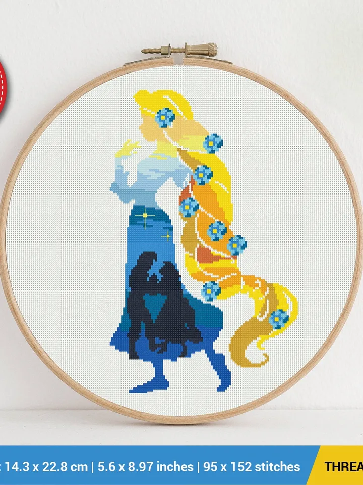 Rapunzel Silhouette Cross stitch pattern | Embroidery Pattern | Instant Download | Embroidery Designs