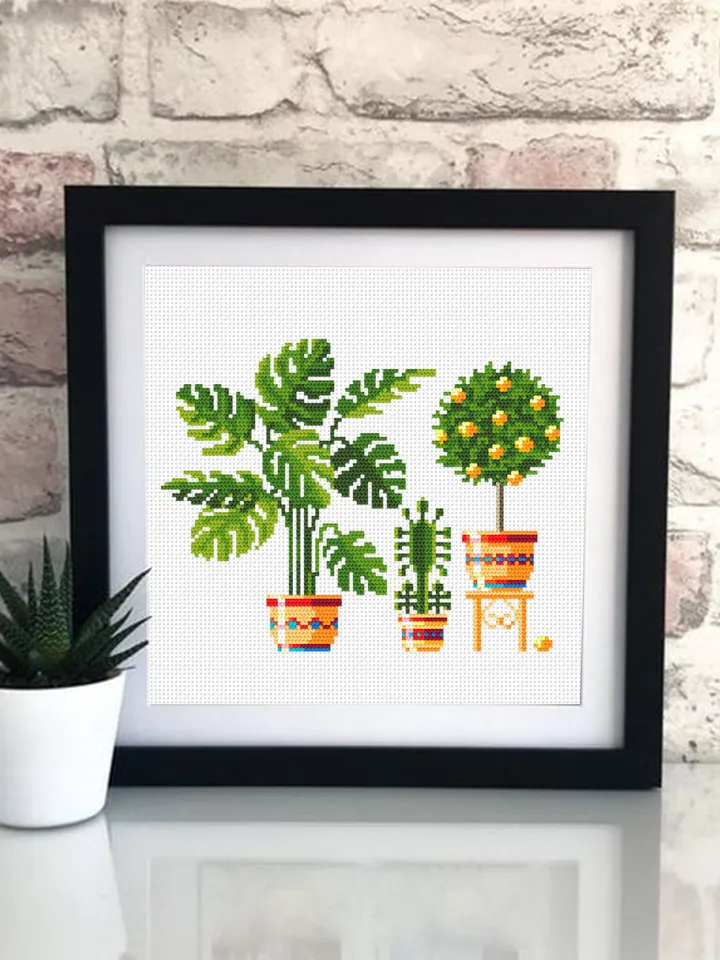 Home plants cross stitch pattern download PDF Floral cross stitch chart, Easy small cross stitch sampler, Monstera leaf, Lemon Tree #P16