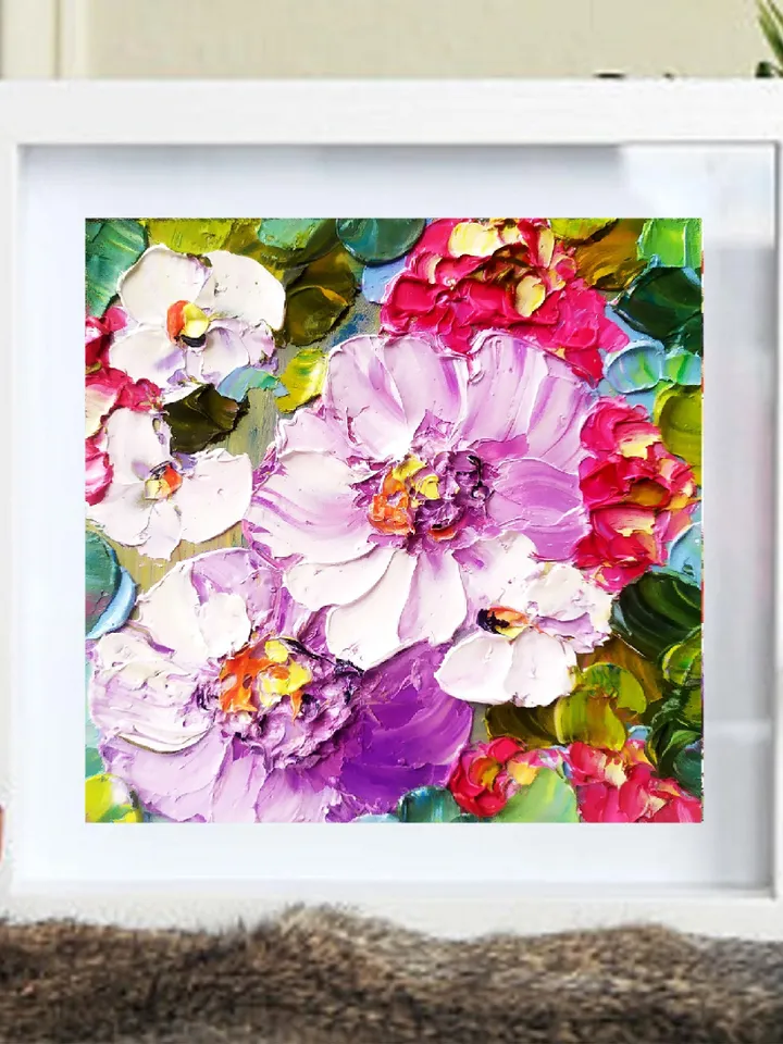 Peony Painting Impasto Original Art Floral Wall Art Flowers Small Oil Painting 6x6