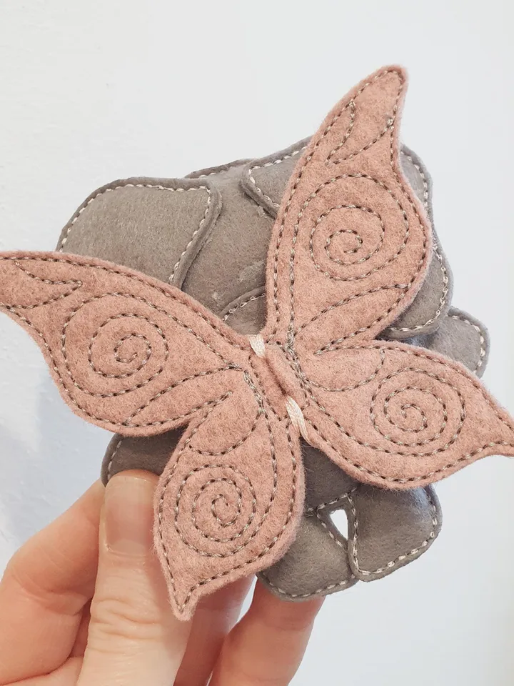 ITH Elephant with Butterfly Wings Embroidery Design, Fantasy Felt Stuffed Toy Pattern, 4x4 Hoop Digital File
